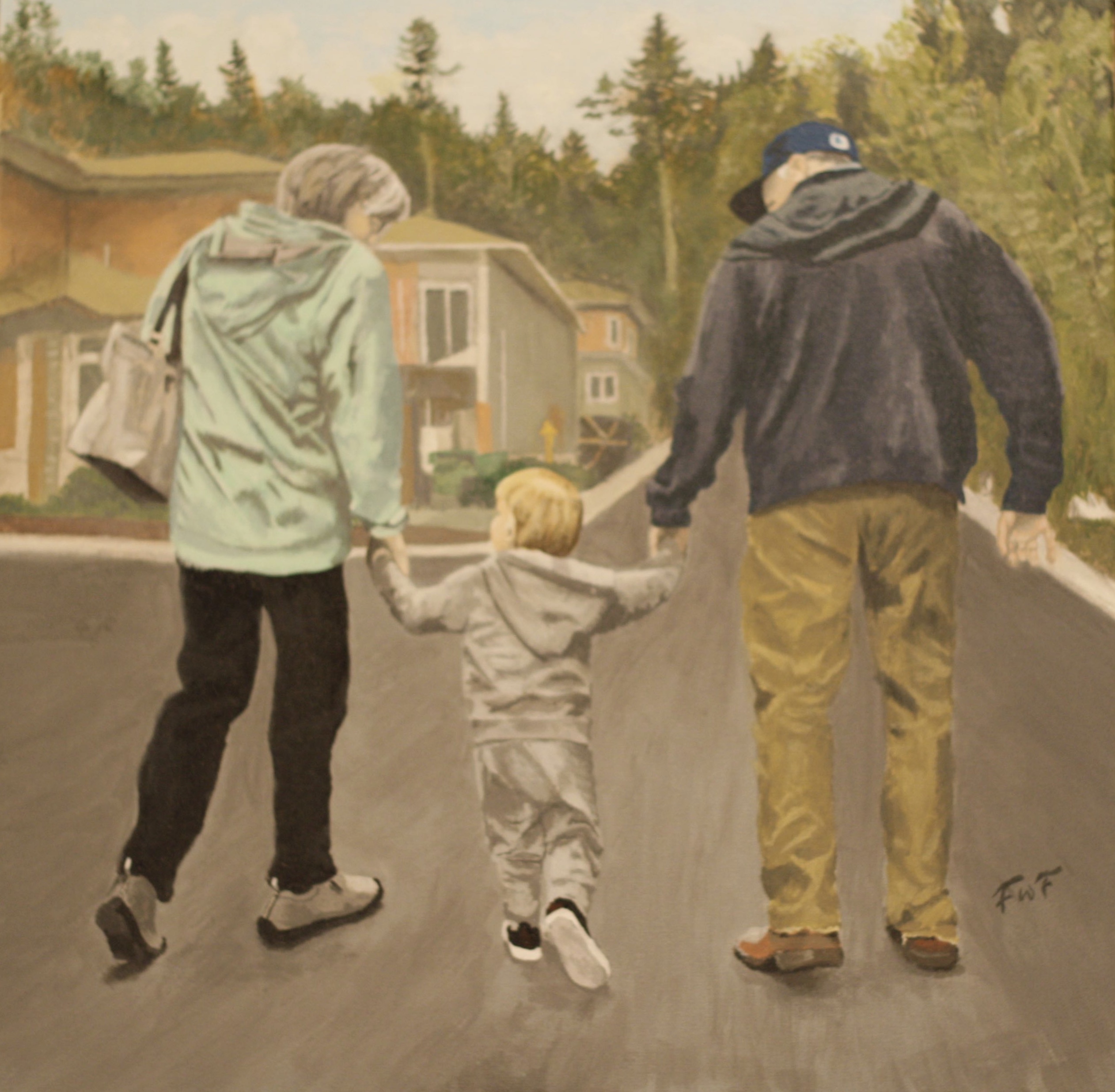 "Welcome Home" 20"x20" acrylic on panel, Sold $700 (by commission)