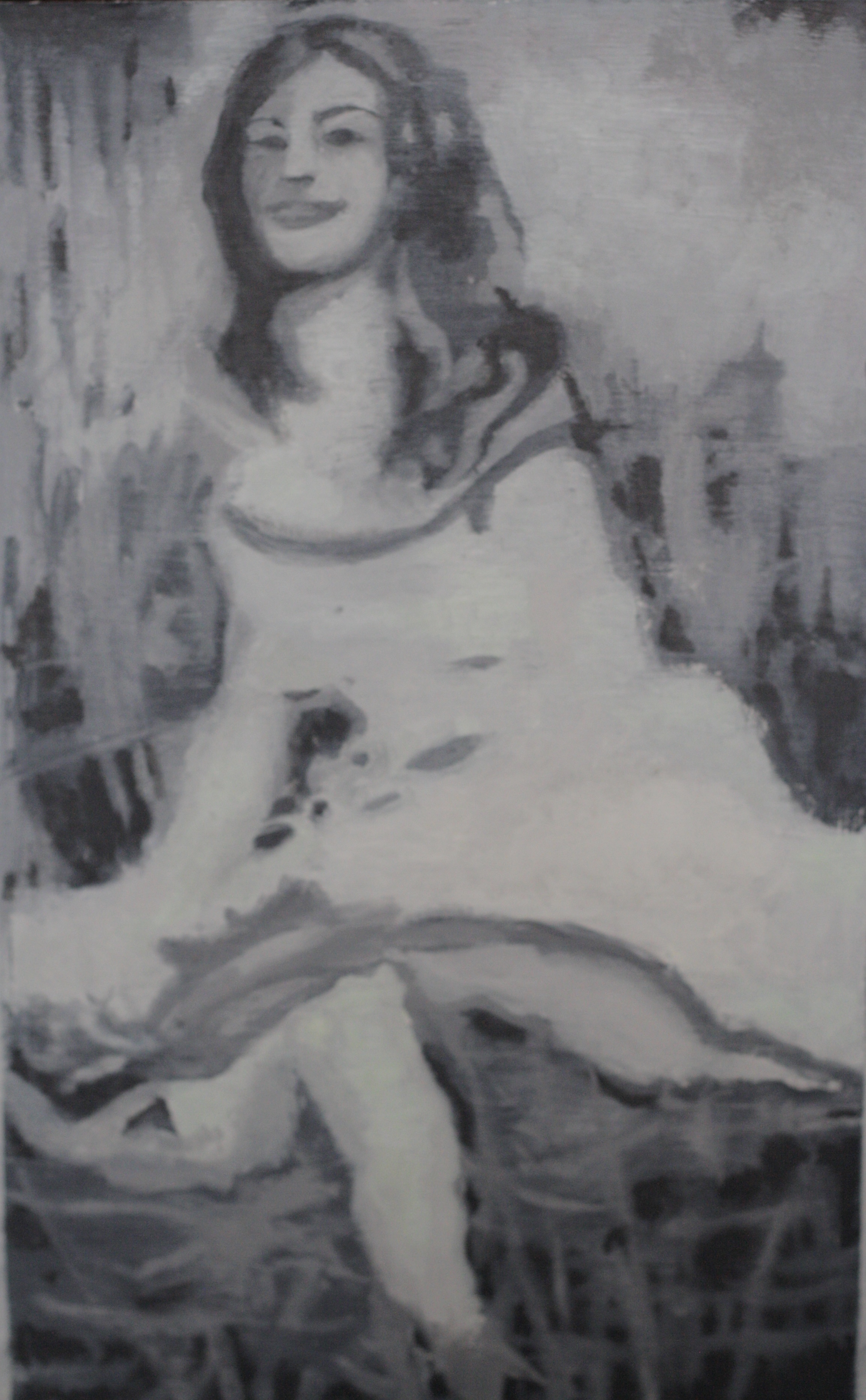 "Helga Matura" (copy, after Gerhard Richter) 10"x16" oil on masonite $225